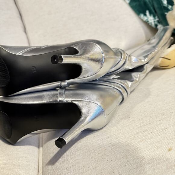 Metallic Silver Stiletto High Heel Knee High Boots Womens Sz 7M NWOT Club Glam - Picture 5 of 11